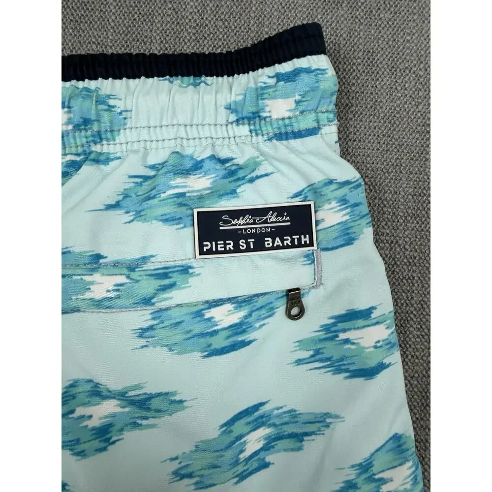 Sophia Alexia Pier St Barth Swim Trunks Men’s Large Blue Print Mesh Lined